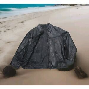 Reportage RGA Italian Leather Moto Rider Jacket Bomber Black Size M